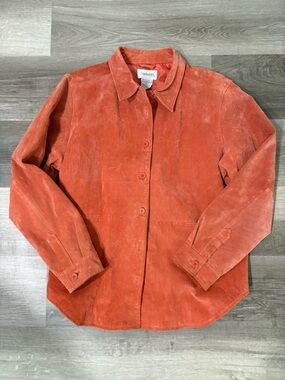 Chadwicks Burnt Orange 100% leather Corduroy Button-Up Jacket